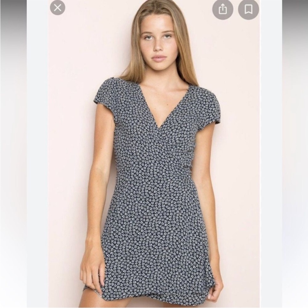 Brandy Melville Navy Blue Floral Wrap Dress